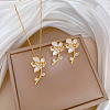 Brass Micro Pave Cubic Zirconia & Plastic Pearl & Enamel Pendant Necklace & Stud Earrings WG7AC39-160-1