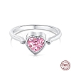 Pink Cubic Zirconia Heart Rotating Finger Ring RJEW-F150-63B-P-3