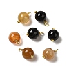 Dyed Natural Agate Round Charms with Real 18K Gold Plated Brass Loops KK-P242-09B-G-1