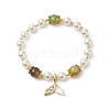 Dyed Natural Peacock Agate & Shell Pearl Round Beaded Stretch Bracelet BJEW-TA00233-1