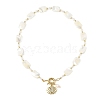 Ocean Brass Shell Shape Pendant Natural Trochid Shell & Freshwater Pearl Beaded Necklaces for Women NJEW-JN06408-3