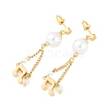 Brass ABS Plastic Pearl Dangle Stud Earrings EJEW-U040-14G-4