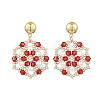 Flower Handmade Glass Seed Beads & Shell Pearl Dangle Stud Earrings EJEW-MZ00361-3