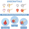 Unicraftale 12 Pairs 4 Colors Brass Cubic Zirconia Stud Earring Findings KK-UN0001-82-5