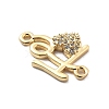 Rack Plating Brass Clear Cubic Zirconia Fe Heart Connector Charms KK-Q017-14G-2