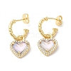 Glass Heart Dangle Stud Earrings with Cubic Zirconia EJEW-F316-06G-01-1