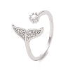 Clear Cubic Zirconia Whale Tail Shape Open Cuff Ring RJEW-H127-40P-1
