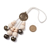 Iron Bell & Wood Beads Pendant Decorations HJEW-JM02505-02-3