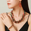 Christmas Glass Seed Beaded Multilayer Necklaces & Teardrop Dangle Earrings & Bracelets Sets WG44FFB-01-2