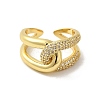 Rack Plating Brass Wrapped Knot Open Cuff Ring with Cubic Zirconia RJEW-C065-03G-2
