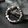 Natural Pink Zebra Jasper & Synthetic Turquoise Cross Beaded Stretch Bracelet BJEW-JB09791-2