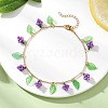 Acrylic Leaf & Glass Seed Beaded Grapes Tassel Brass Bar Link Chain Anklets for Women AJEW-MZ00008-01-2