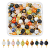 100Pcs 10 Styles Natural Mixed Gemstone Round Link Connector Charms PALLOY-FH00004-1