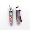 Yoga Chakra Jewelry Platinum Plated Brass Gemstone Double Terminated Pointed Big Pendants G-P053-19F-1