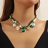 Rectangle Alloy Enamel & Resin & Green Glass & Plastic Pearl & Rhinestone Tassel Scarf Choker Necklaces FS-WG248CD-10-2