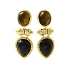 Brass Tiger Eye Stud Earrings EJEW-B120-05G-03-2