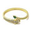 Brass Pave Green Cubic Zirconia Leopard Hinged Bangle for Women BJEW-K246-02G-2