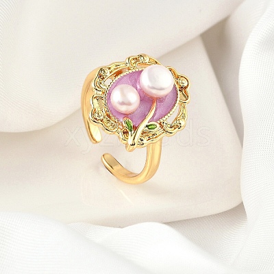 Brass Enamel Cuff Rings RJEW-K291-04G-01-1
