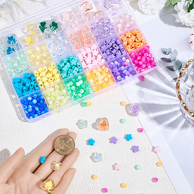 870Pcs 24 Colors Opaque & Transparent Acrylic Beads MACR-PA0001-40-1