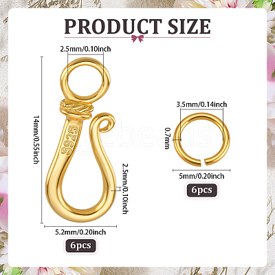 6Pcs 925 Sterling Silver Hook Clasps STER-PH0003-68-1