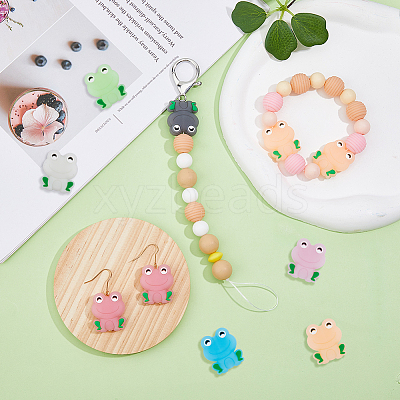 16Pcs 8 Colors Frog Luminous Food Grade Eco-Friendly Silicone Focal Beads SIL-DC0001-21-1