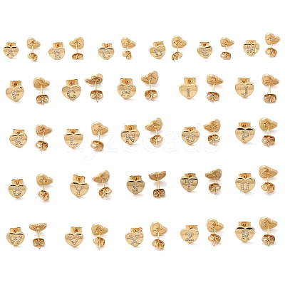 Rack Plating Brass Micro Pave Clear Cubic Zirconia Stud Earrings EJEW-K299-01G-1