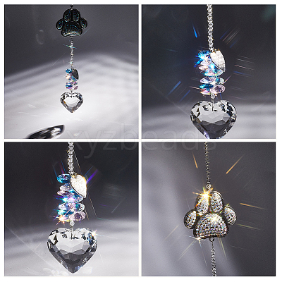 Pet Memorial Alloy Rhinestone Cat Paw Print Hanging Suncatchers HJEW-WH20022-03S-1