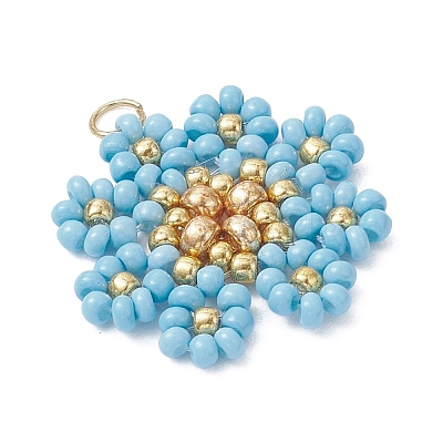 Glass Seed Beaded Flower Pendants PALLOY-MZ01181-1
