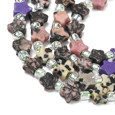 5 Styles Synthetic Imperial Jasper & Natural Green Spot Jasper & Rhodonite & Dalmatian Jasper & Kambaba Jasper Beads Strands G-D095-A02-1
