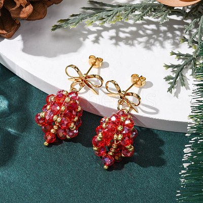 3 Pairs Christmas Bell Brass Dangle Stud Earrings EJEW-MZ00495-1
