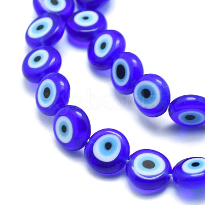 Handmade Evil Eye Lampwork Flat Round Bead Strands LAMP-L058-10mm-12-1