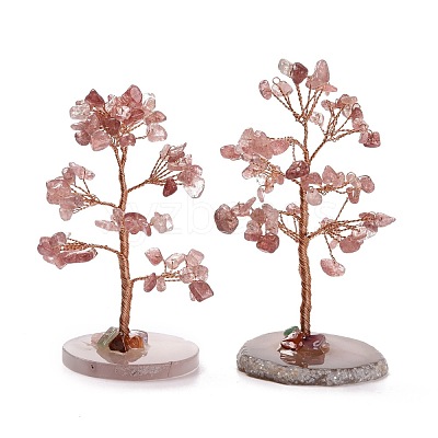 Natural Strawberry Quartz Chips & Agate Pedestal Display Decorations DJEW-A001-04B-1
