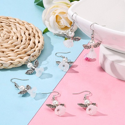 Lovely Wedding Dress Angel Dangle Earrings EJEW-JE00521-09-1