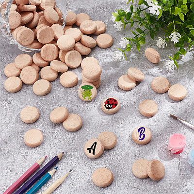 200Pcs Beech Wooden Round Pieces WOOD-NB0002-94B-1
