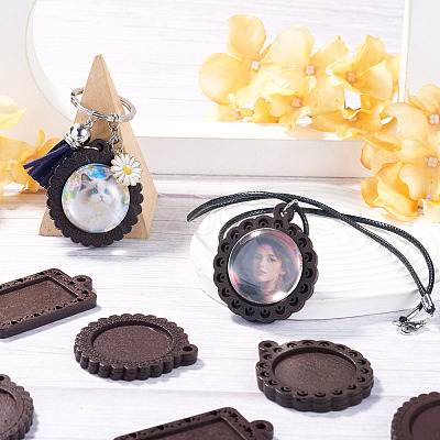 10Pcs 5 Styles Wood Pendant Cabochon Settings WOOD-TA0003-05-1