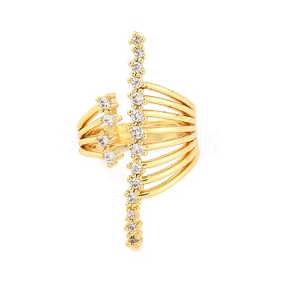 Brass Micro Pave Clear Cubic Zirconia Open Cuff Rings RJEW-U009-08G-03-1
