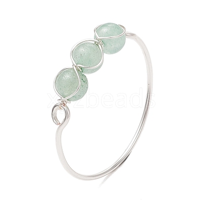 Copper Wire Wrapped Round Natural Amethyst & Rose Quartz & Green Aventurine & Carnelian Bead Rings for Women RJEW-JR00852-01-1