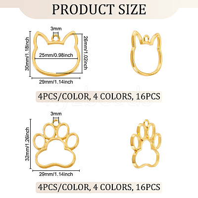 32Pcs 8 Styles Cat Head Paw Print Alloy Open Back Bezel Charms PALLOY-OC0002-99-1