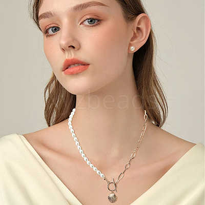 4Pcs 4 Style Natural Shell & Imitation Pearl Beaded Necklaces Set NJEW-AN0001-53-1
