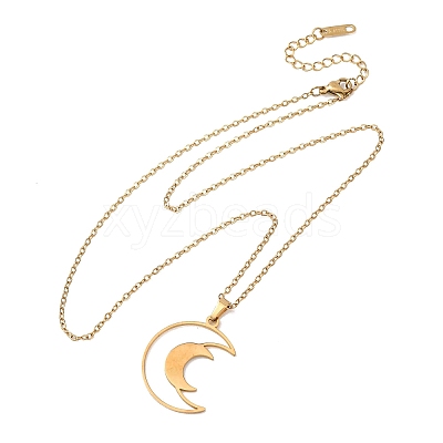 304 Stainless Steel Double Hollow Moon Pendant Cable Chain Necklaces for Men Women NJEW-K308-01E-G-1