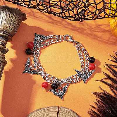 Halloween Theme 304 Stainless Steel Figaro Chains Multi-strand Bracelets BJEW-JB12094-03-1