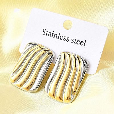 Rectangle 304 Stainless Steel Two Tone Stud Earrings EJEW-D308-10B-PG-1