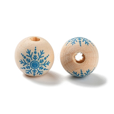 Printed Wood European Beads WOOD-Z002-08G-1