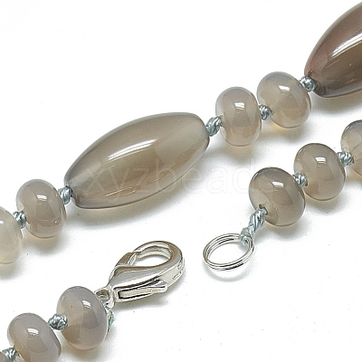Natural Grey Agate Beaded Necklaces NJEW-S388-21-1