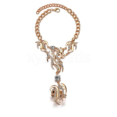 Wave Shape Zinc Alloy Rhinestone Link Ring Bracelets FS-WGF2CBB-01-1