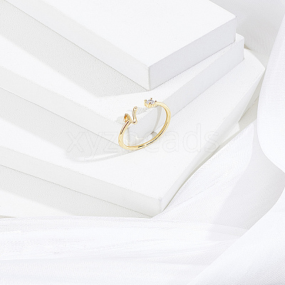 1Pc Letter Brass Rhinestone Open Cuff Rings for Women AJEW-LP0004-47V-G-1