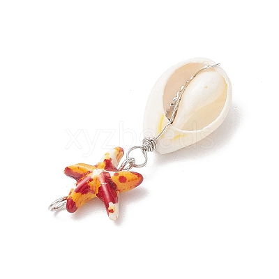 5Pcs 5 Colors Starfish Dyed Synthetic Turquoise & Natural Cowrie Shell Pendants PALLOY-JF03936-1