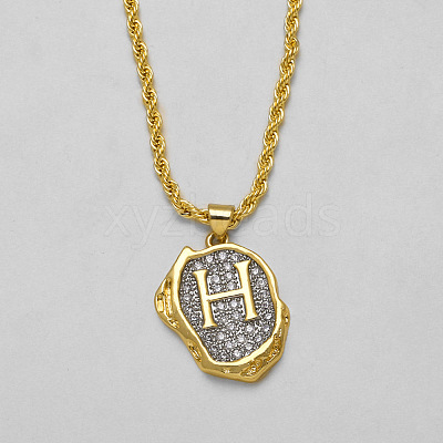 Brass Crystal Rhinestone Oval with Letter Pendant Necklaces FS-WG7CB6D-06-1