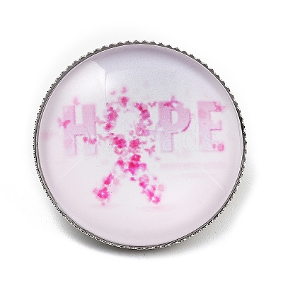 Breast Cancer Awareness Ribbon Glass Brooches JEWB-L019-01D-1