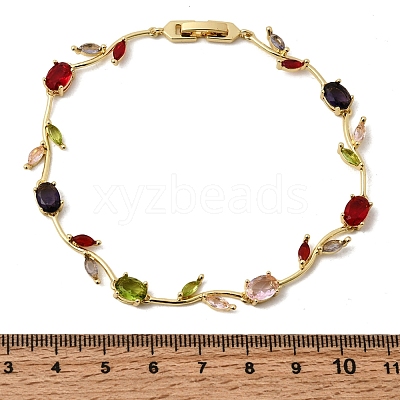 Leaf Brass Micro Pave Cubic Zirconia Link Chain Bracelets for Women LS-BJEW-D455-01G-04-1